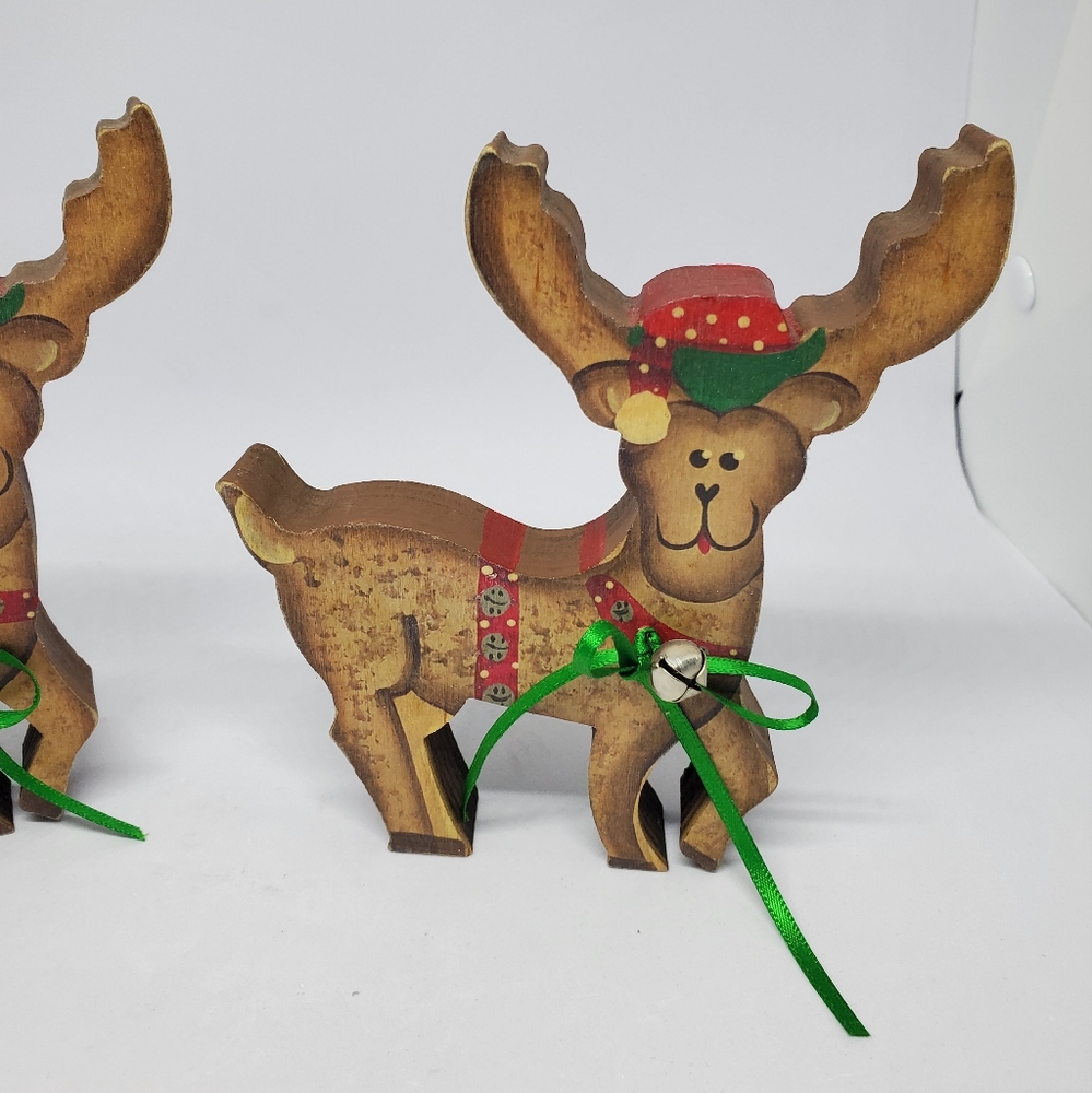 Sheila's Collectibles Vtg Wood Reindeer Figures Primitive Rustic Christmas 5.25" - Picture 3 of 14